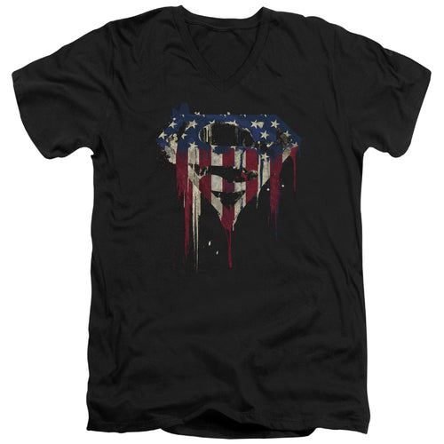 Superman Bleeding Shield Black V-Neck T-Shirt