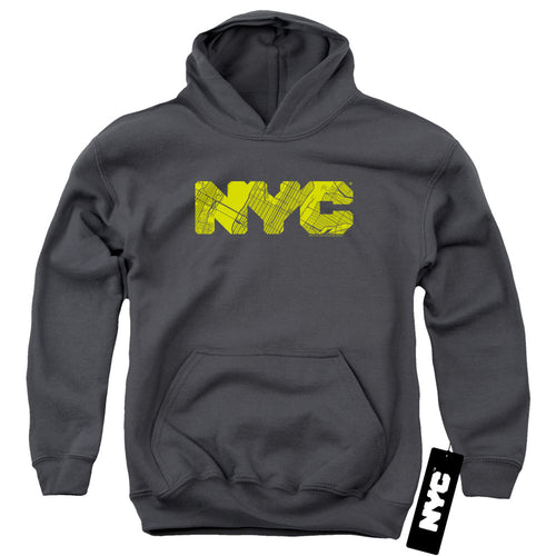 New York City Map Fill Charcoal Youth Hoodie