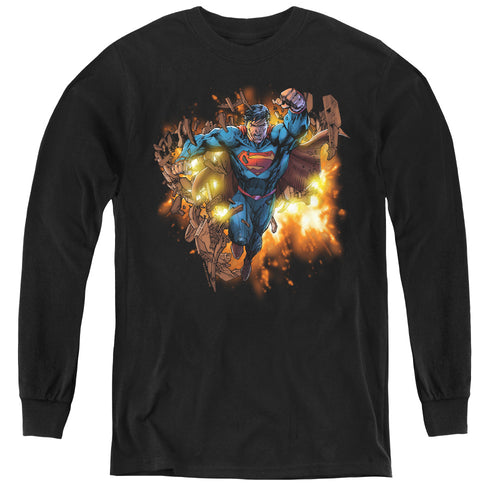 Superman Blasting Through Youth Long Sleeve T-Shirt