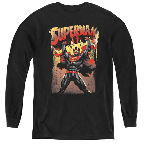 Superman Lift Up Black Youth Long Sleeve T-Shirt