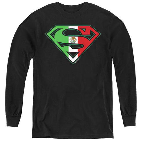 Superman Mexican Flag Shield Youth Long Sleeve T-Shirt