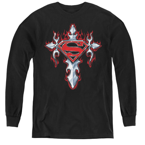 Superman Gothic Steel Logo Youth Long Sleeve T-Shirt