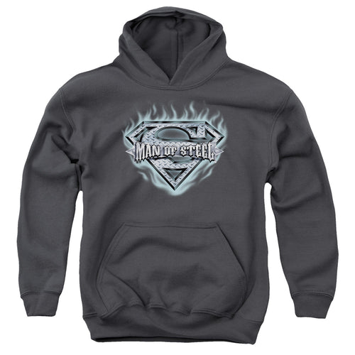 Superman Man of Steel Shield Charcoal Youth Hoodie