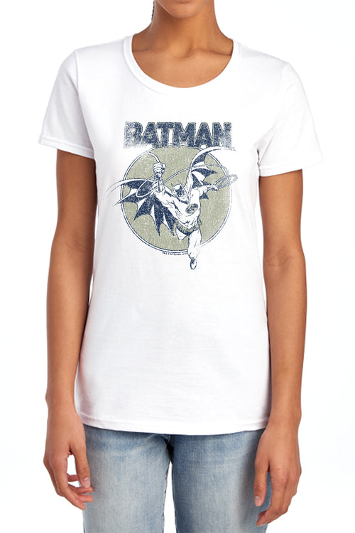 Batman Swinging Bat Womens T-Shirt