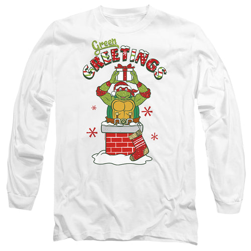 Teenage Mutant Ninja Turtles Green Greetings Christmas Scene Long Sleeve T-Shirt