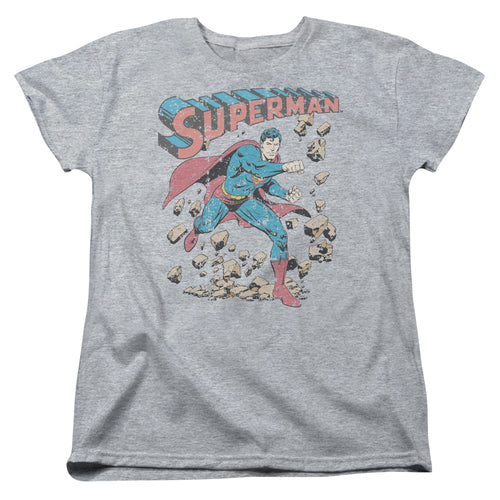 Superman Mad at Rocks Womens T-Shirt