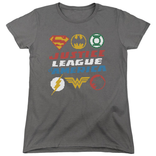 Justice League Pixel Logos Womens T-Shirt
