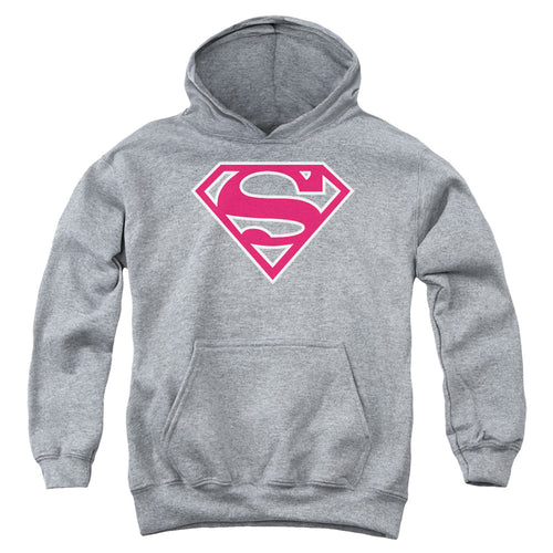 Superman Red & White Shield Athletic Heather Youth Hoodie