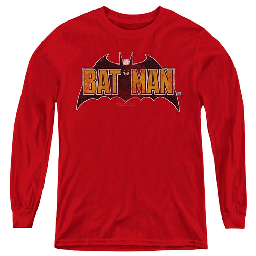 The Batman Vintage Bat Logo on Red Youth Long Sleeve T-Shirt