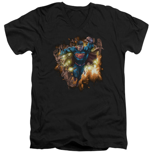 Superman Blasting Through V-Neck T-Shirt