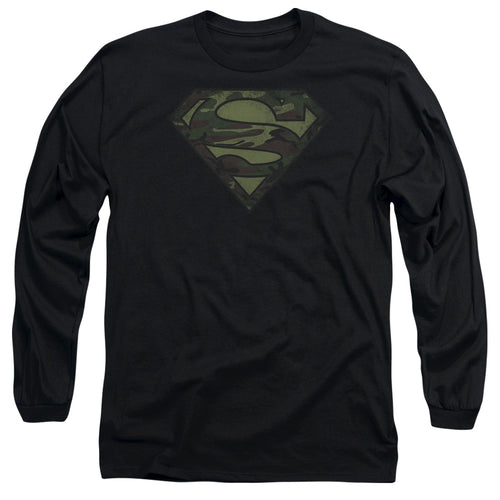 Superman Camo Logo Distressed Long Sleeve T-Shirt