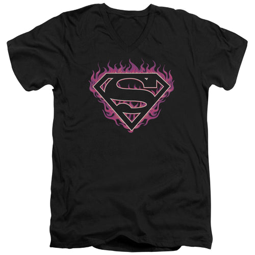 Superman Fuchsia Flames Outline V-Neck T-Shirt