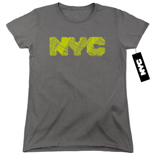 New York City Map Fill Charcoal Womens T-Shirt