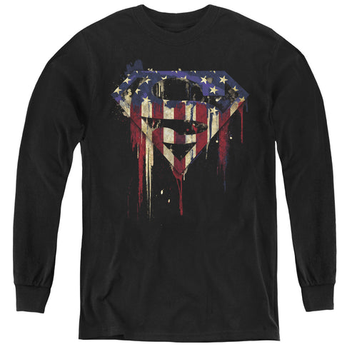Superman Bleeding Shield Black Youth Long Sleeve T-Shirt