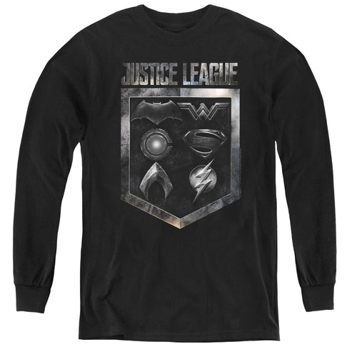 Justice League Shield Of Emblems Youth Long Sleeve T-Shirt