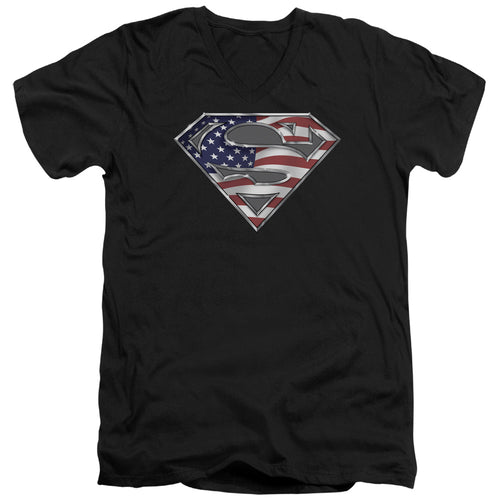 Superman All American Shield Black V-Neck T-Shirt