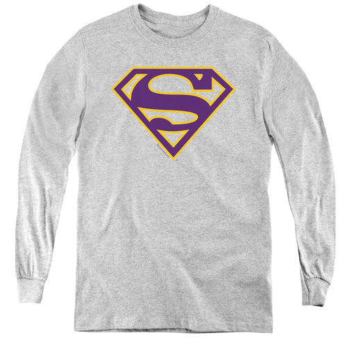 Superman Purple & Gold Shield Athletic Heather Youth Long Sleeve T-Shirt