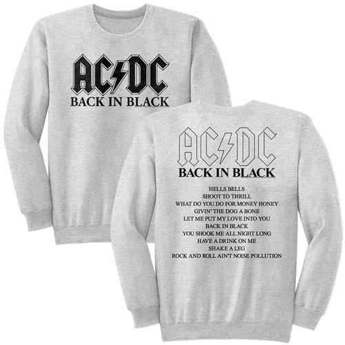Sport gray AC/DC sweatshirt featuring AC/DC Back in Black album cover design