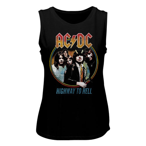 AC/DC Ladies Muscle Tank - Highway to Hell Tricolor