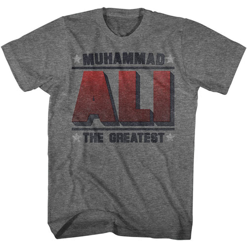 Graphite heather Muhammad Ali t-shirt featuring Muhammad Ali Greatest title design