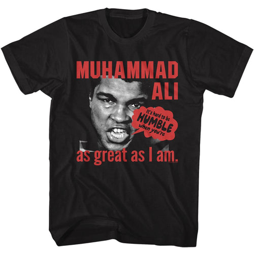 Black Muhammad Ali t-shirt featuring Muhammad Ali Hard To Be Humble quote design