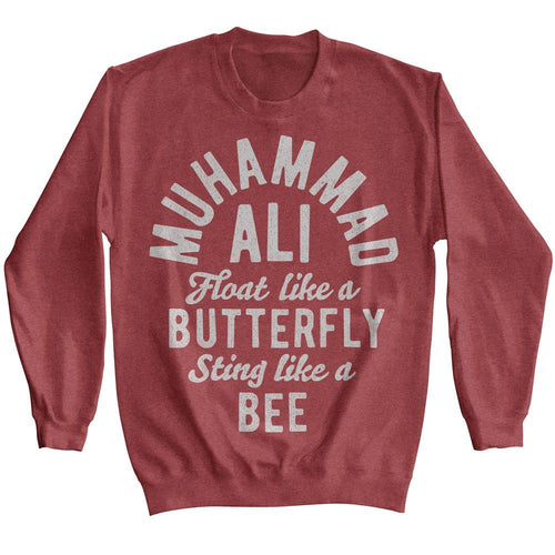 Vintage red heather Muhammad Ali sweatshirt featuring Muhammad Ali float like a butterfly sting like a bee design