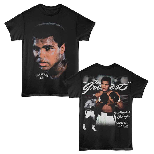Black Muhammad Ali t-shirt featuring Muhammad Ali The Greatest front and back design