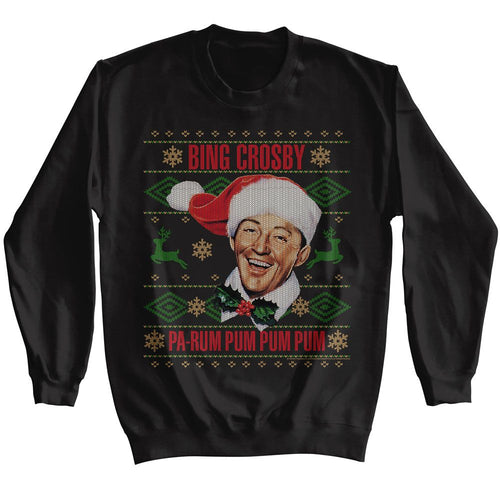Black Bing Crosby sweatshirt featuring Bing Crosby Christmas sweater design