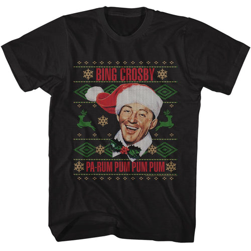 Black Bing Crosby t-shirt featuring Bing Crosby Christmas Sweater holiday design