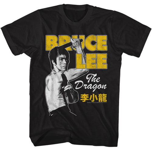 Black Bruce Lee t-shirt featuring Bruce Lee Nunchuck Pose design