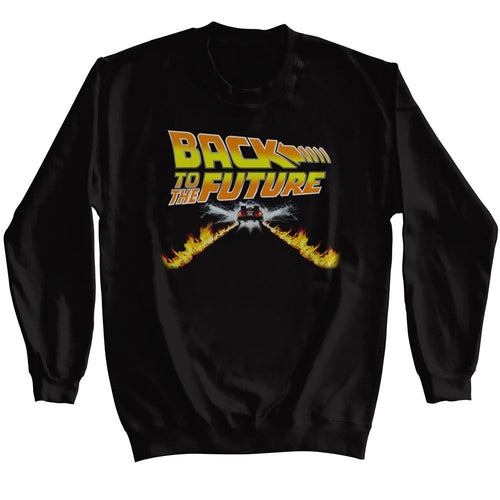 Black Back to the Future sweatshirt featuring DeLorean time machine from Back to the Future