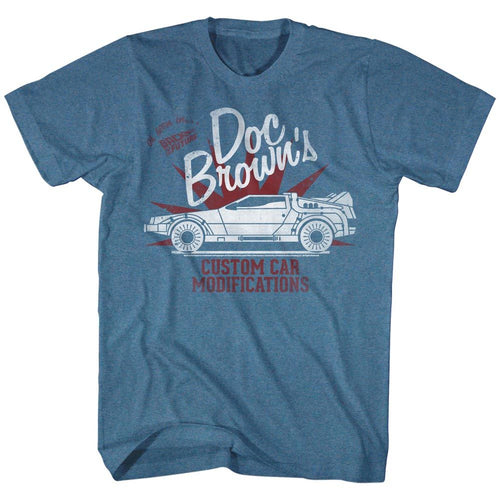 Indigo heather Back to the Future t-shirt featuring Back to the Future Custom Stuff design