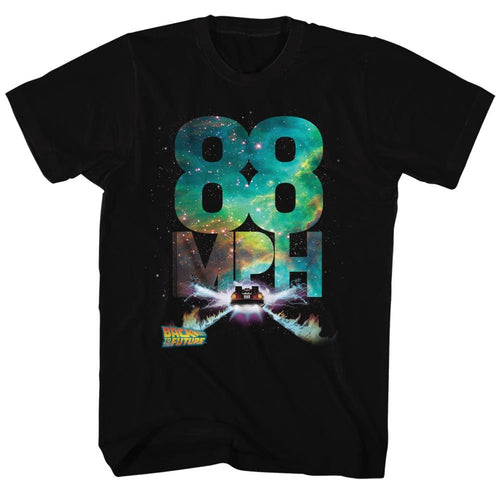 Black Back to the Future t-shirt featuring Back to the Future Galactic Speed design