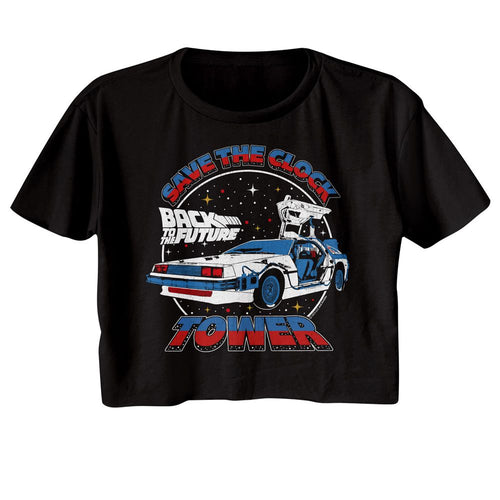 Back to the Future Ladies Crop Top - Clock Tower Split Color