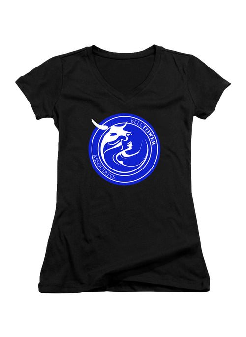 Black BellTower Associates Juniors V-Neck T-Shirt