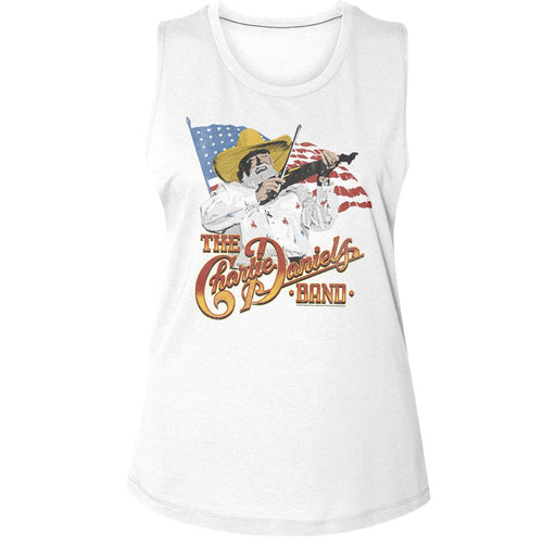 Charlie Daniels Band Ladies Muscle Tank - Charlie and the Flag