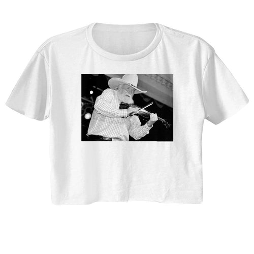 Charlie Daniels Band Ladies Crop Top - Black and White Charlie