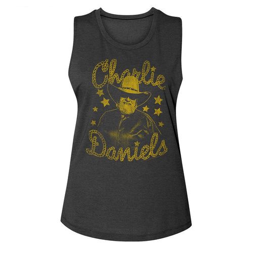 Charlie Daniels Band Ladies Muscle Tank - Charlie and Stars