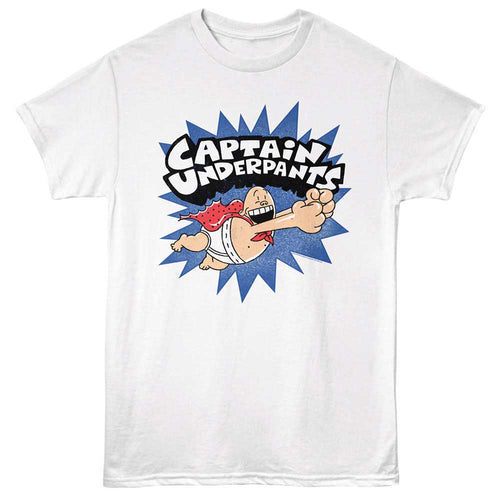 White Captain Underpants t-shirt featuring Captain Underpants Flying design