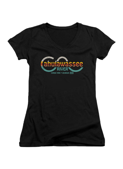Black Cahulawassee River Juniors V-Neck T-Shirt
