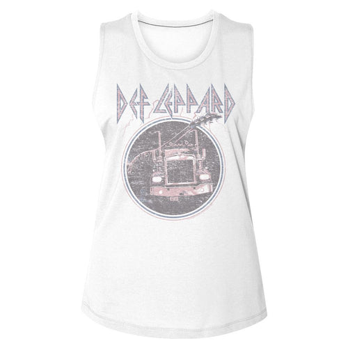 Def Leppard Ladies Muscle Tank - Pink Truck Blue