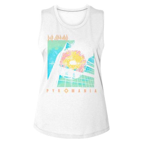 Def Leppard Ladies Muscle Tank - Bright Color Pyro
