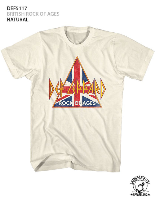 Natural Def Leppard t-shirt featuring Def Leppard British Rock Of Ages design