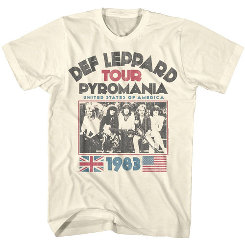 Natural Def Leppard t-shirt featuring Def Leppard Pyromania Tour design