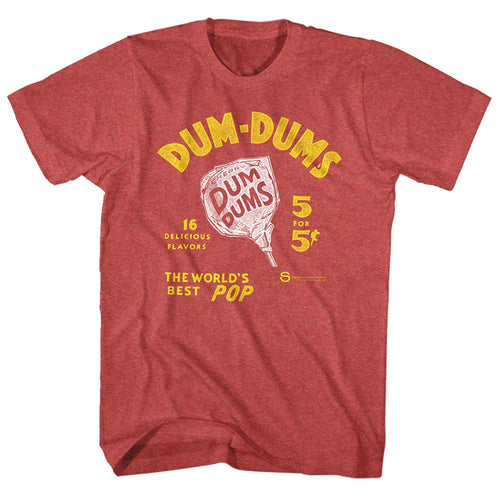 Red heather Dum Dums t-shirt featuring Dum Dums Worlds Best Pop design