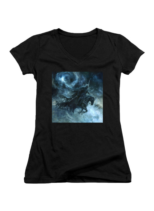Black Dark King Attack Juniors V-Neck T-Shirt