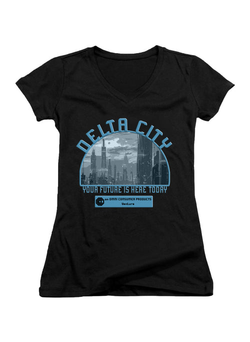 Black Delta City Your Future is Here Today Juniors V-Neck T-Shirt