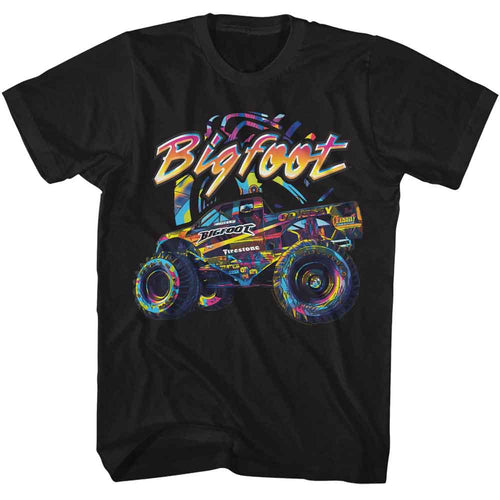 Black Bigfoot t-shirt featuring Bigfoot Multicolor design