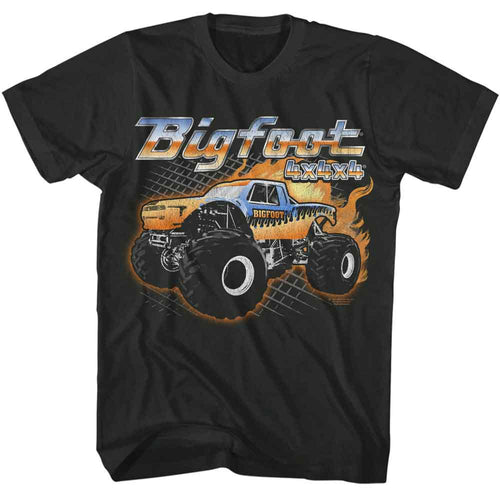 Smoke gray Bigfoot t-shirt featuring Bigfoot Truck With Flames design