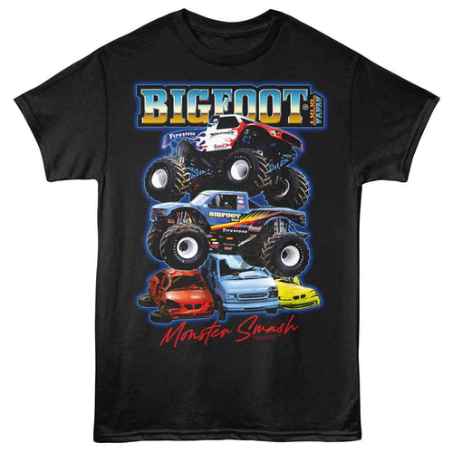 Black Bigfoot t-shirt featuring Bigfoot Pile Up design
